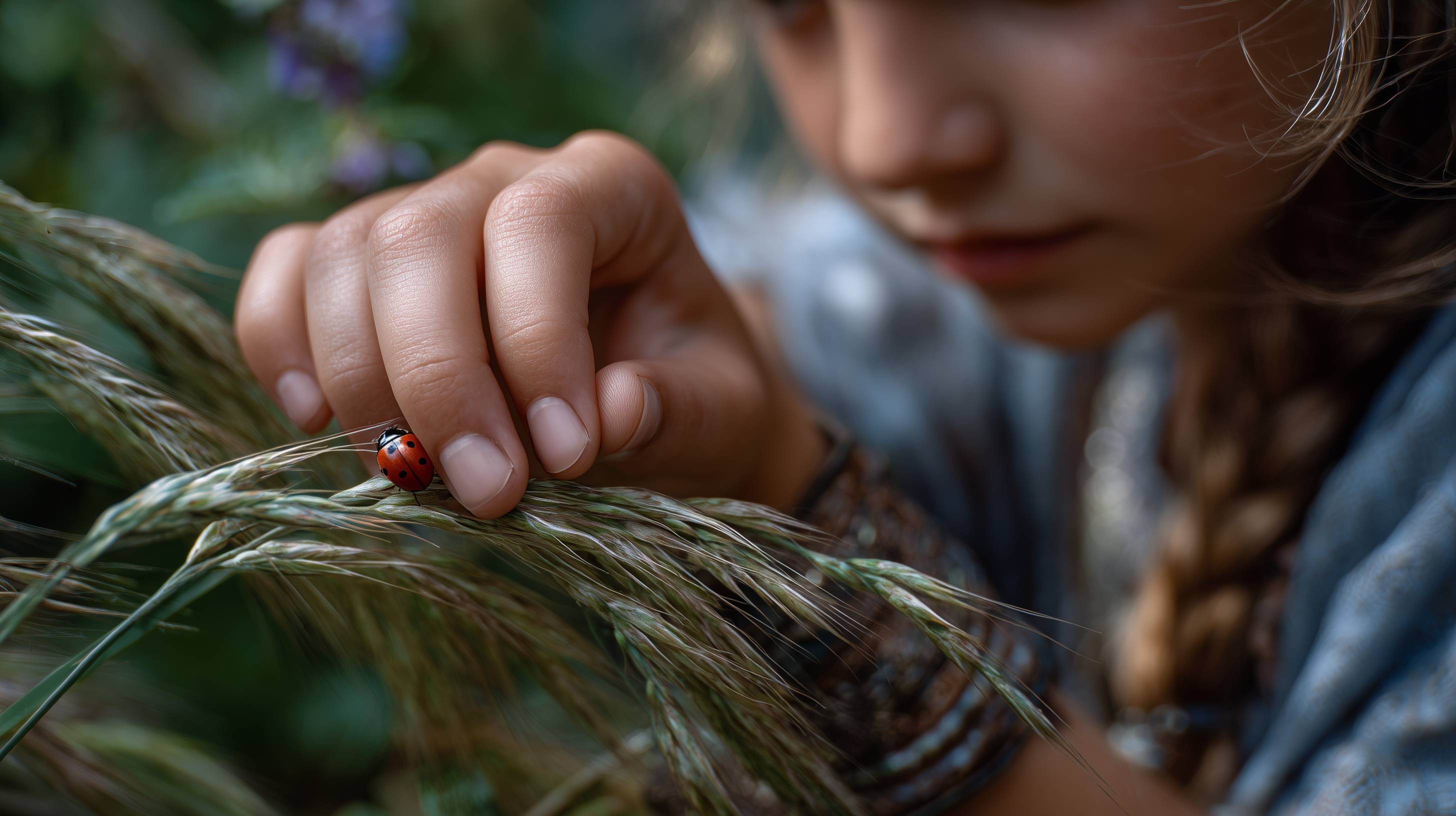 Girl looking at ladybug